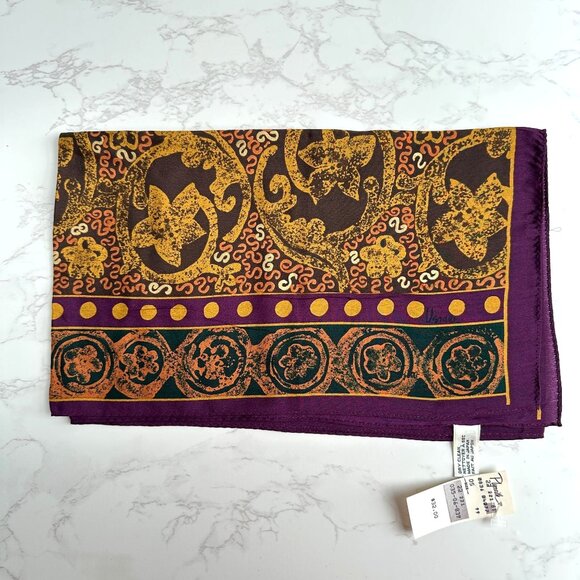 Vera Neumann Accessories - Vintage Vera Neumann Baroque Silk Scarf Burgundy & Gold 52" x 15" New with Tags